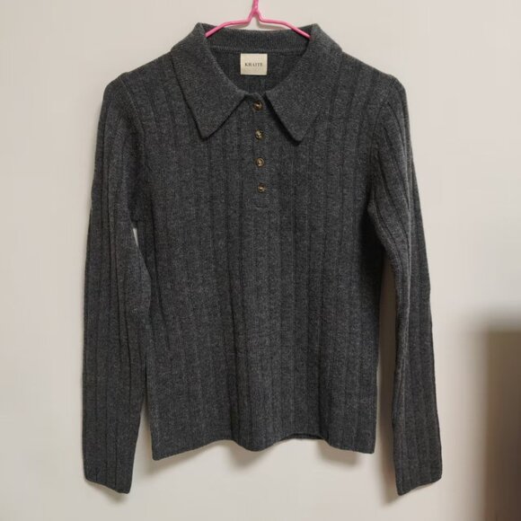 Khaite 100% Wool Gray Polo Collar Button-Down Sweater - Size S - Picture 1 of 6